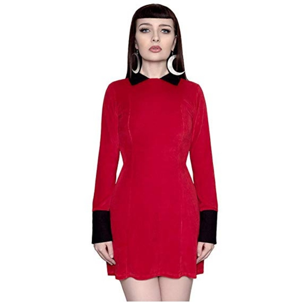 KillStar red velvet with black collar & cuff dress